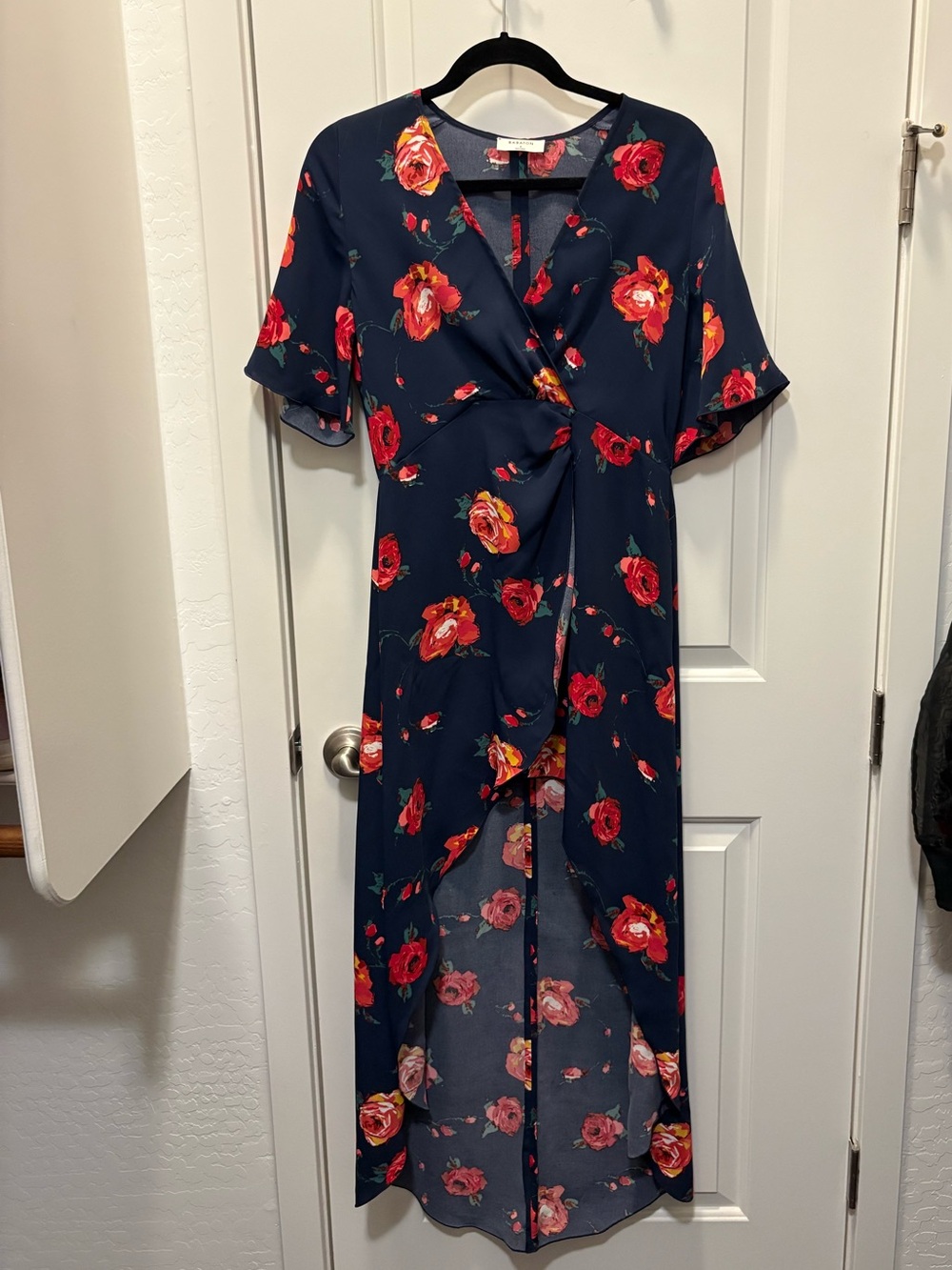 Babaton by Aritzia Navy Floral Wrap Midi Dress